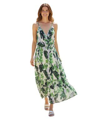 State of Georgia by Georgia Hall Green White Floral Ruffle Tiered Maxi Dress